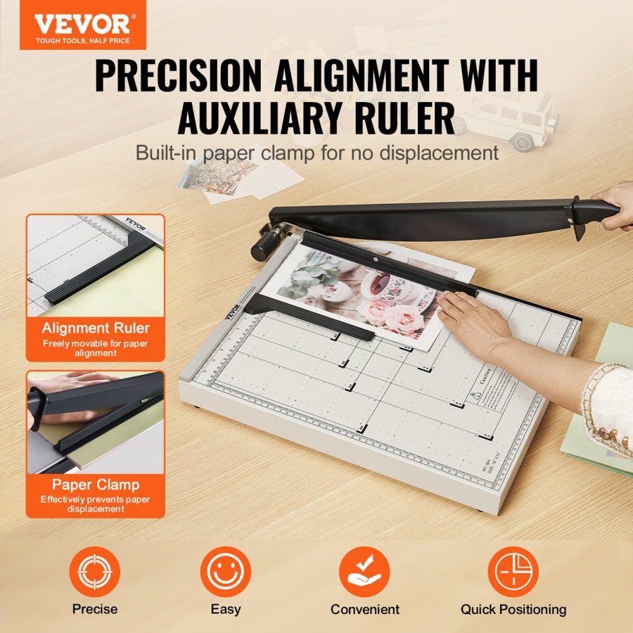 VEVOR Paper Cutter, Guillotine Trimmer, 457.2 mm Cut Length, 20 Sheets Capacity, Heavy Duty Guillotine Paper Cutter with Guard Rail/Blade Lock for Cardstock/Cardboard, Paper Trimmer for Home Office School