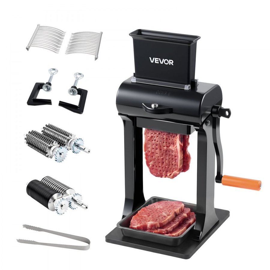 VEVOR 2-in-1 Manual Meat Tenderizer & Beef Jerky Slicer Steak Turkey Pork, Commercial Meat Tenderizer Machine, with Clamp, 15 cm Feed Port, 2 Sets of Stainless Steel Blades, Aluminum Construction