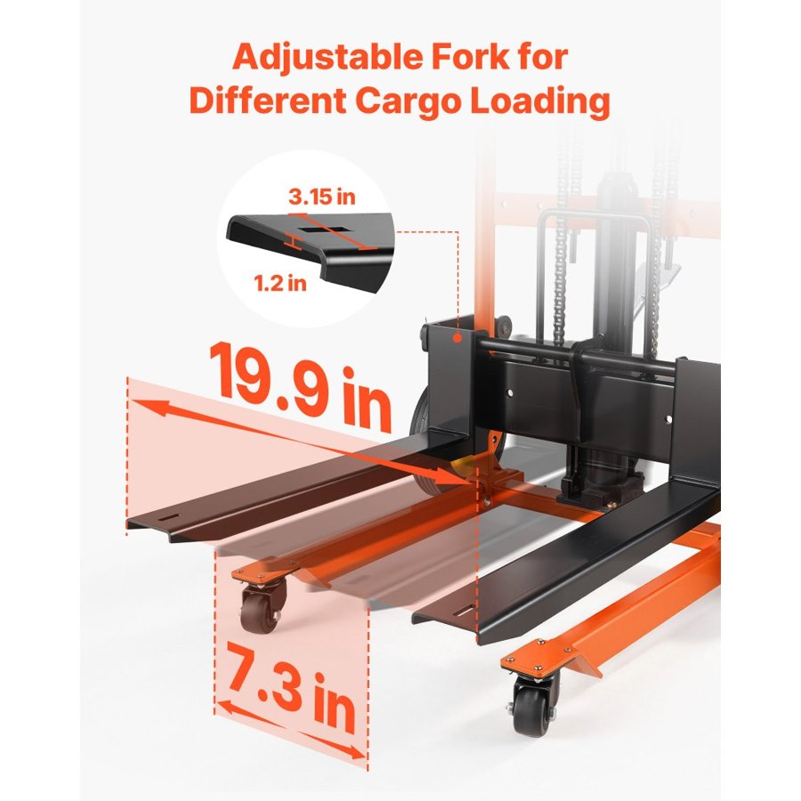 VEVOR Hydraulic Material Lift Winch Stacker, 205 kg Load Capacity, Pallet Truck Dolly with Fork Lift Table, 900 mm Max Lifting Height, Foldable & Portable Pallet Jack Table Cart, Orange & Black