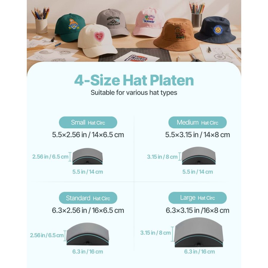 VEVOR Hat Heat Press Machine, with 4pcs Interchangeable Platens, Precise Temperature and Time Control, Hat Press for HTV Iron On and Sublimation Projects, for Caps, Headbands, Cuffs, Face Masks, Green