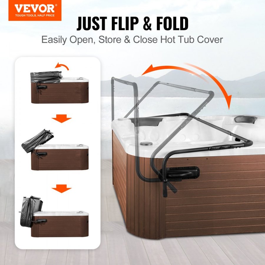 VEVOR Hot Tub Cover Lift, Spa Cover Lift, Height 800 - 1050 mm Width 1750-2550 mm Adjustable, Installed on Both Sides at the Top, Suitable for Various Sizes of Rectangular Bathtubs, Hot Tubs, Spa