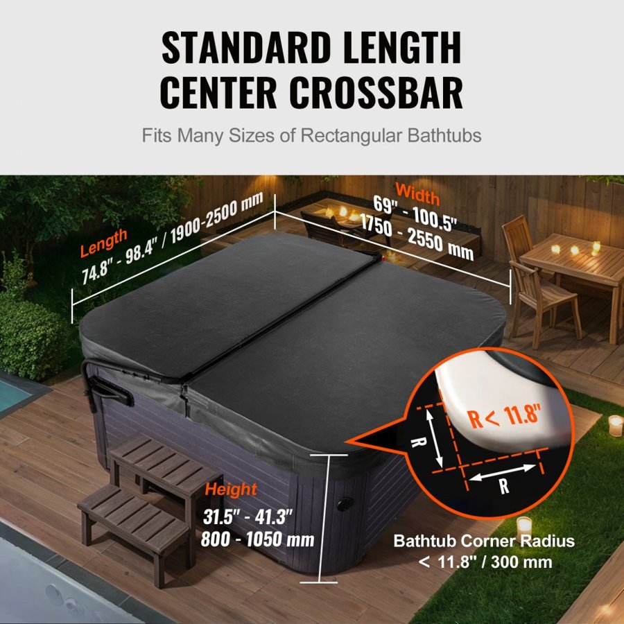 VEVOR Hot Tub Cover Lift, Spa Cover Lift, Height 800 - 1050 mm Width 1750-2550 mm Adjustable, Installed on Both Sides at the Top, Suitable for Various Sizes of Rectangular Bathtubs, Hot Tubs, Spa