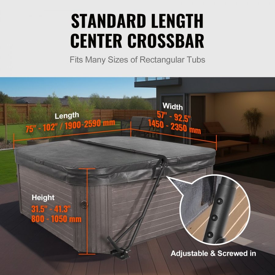 VEVOR Hot Tub Cover Lift, Spa Cover Lift, Height 800 - 1050 mm Width 1450 - 2350 mm Adjustable, Installed Underneath on Both Sides, Suitable for Various Sizes of Rectangular Bathtubs, Hot Tubs, Spa