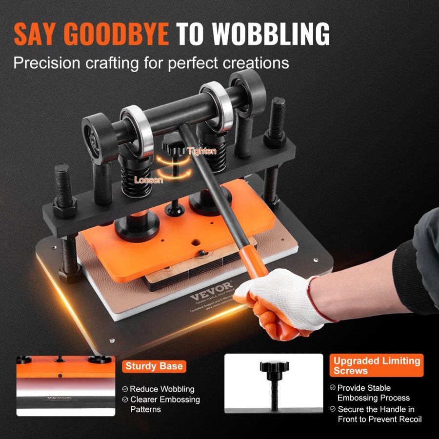 VEVOR Leather Cutting Machine, 25.9 x 15 cm Embossing Plate Manual Die Cutter, 1.2 cm Pressure Stroke Leather Embossing Machine, Dual Guide Shafts Die Cut Machine for Various of Materials