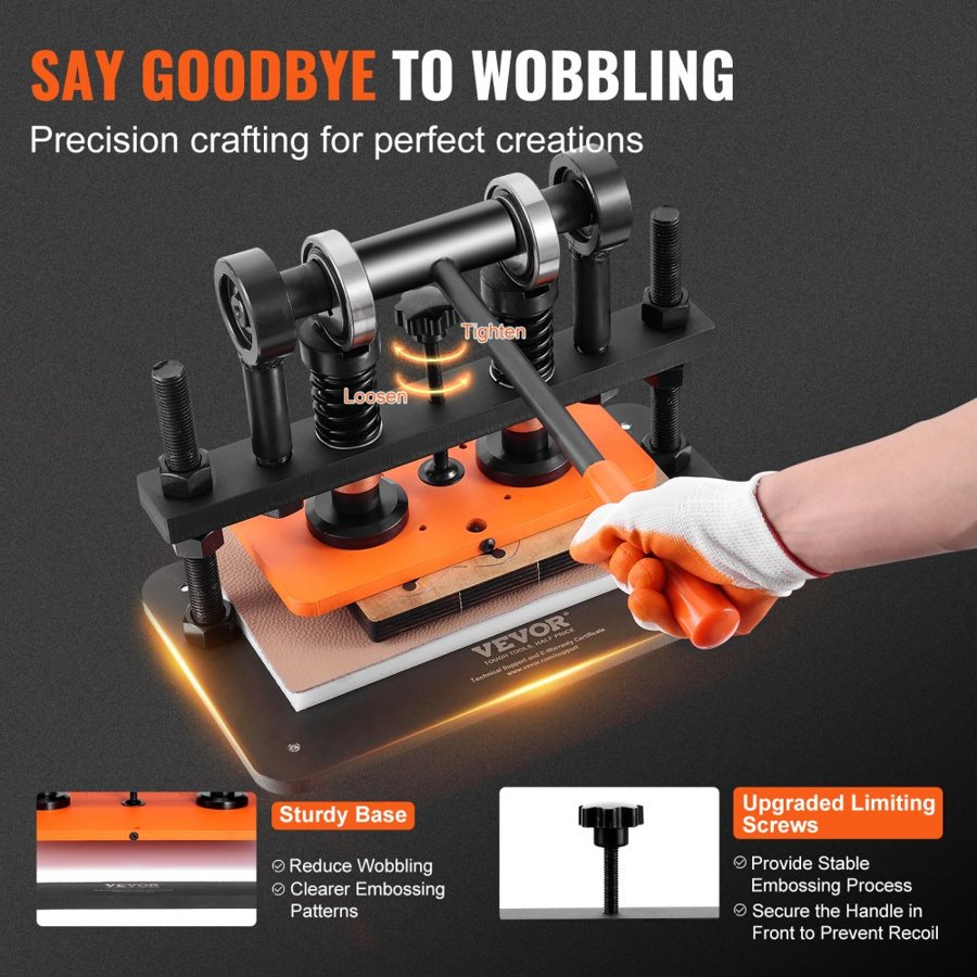 VEVOR Leather Cutting Machine, 25.9 x 12 cm Embossing Plate Manual Die Cutter, 1.2 cm Pressure Stroke Leather Embossing Machine, Dual Guide Shafts Die Cut Machine for Various of Materials