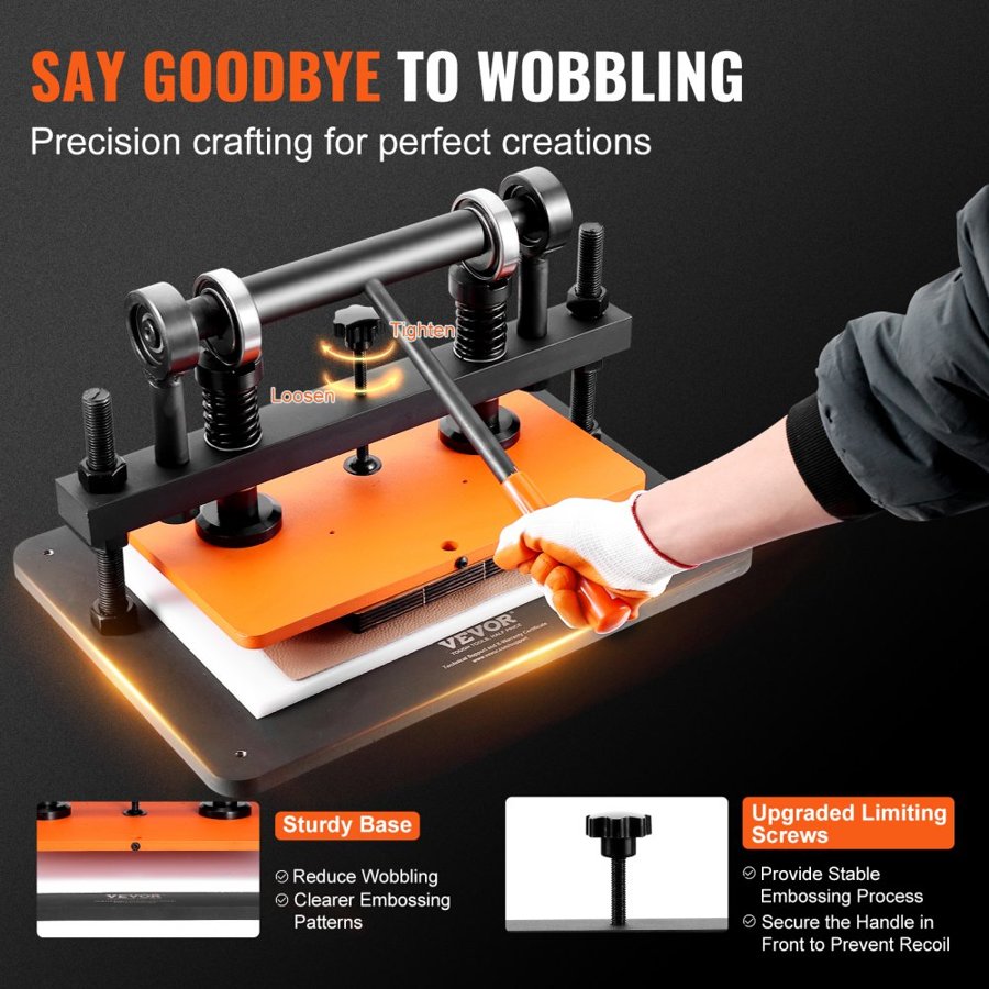 VEVOR Leather Cutting Machine, 36 x 25.9 cm Embossing Plate Manual Die Cutter, 1.2 cm Pressure Stroke Leather Embossing Machine, Dual Guide Shafts Die Cut Machine for Various of Materials