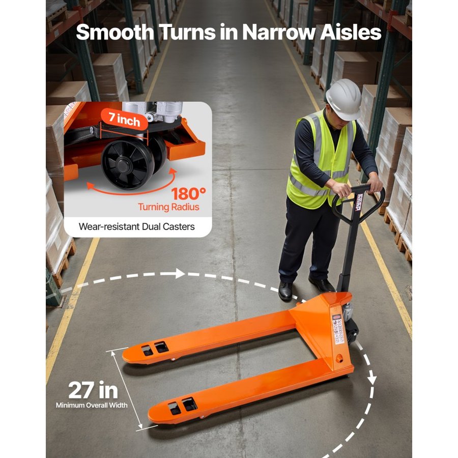 VEVOR Manual Pallet Jack - 6600 lbs, 48L x 27W Forks