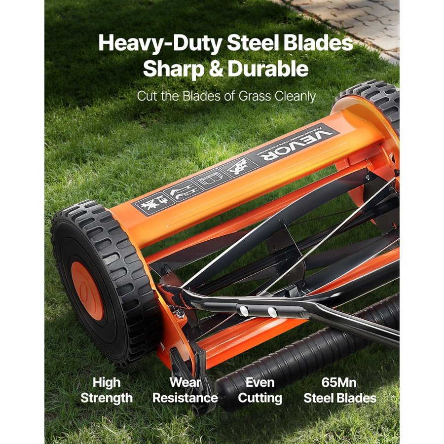 VEVOR Reel Lawn Mower with Grass Catcher – 14 inch, 5-Blade