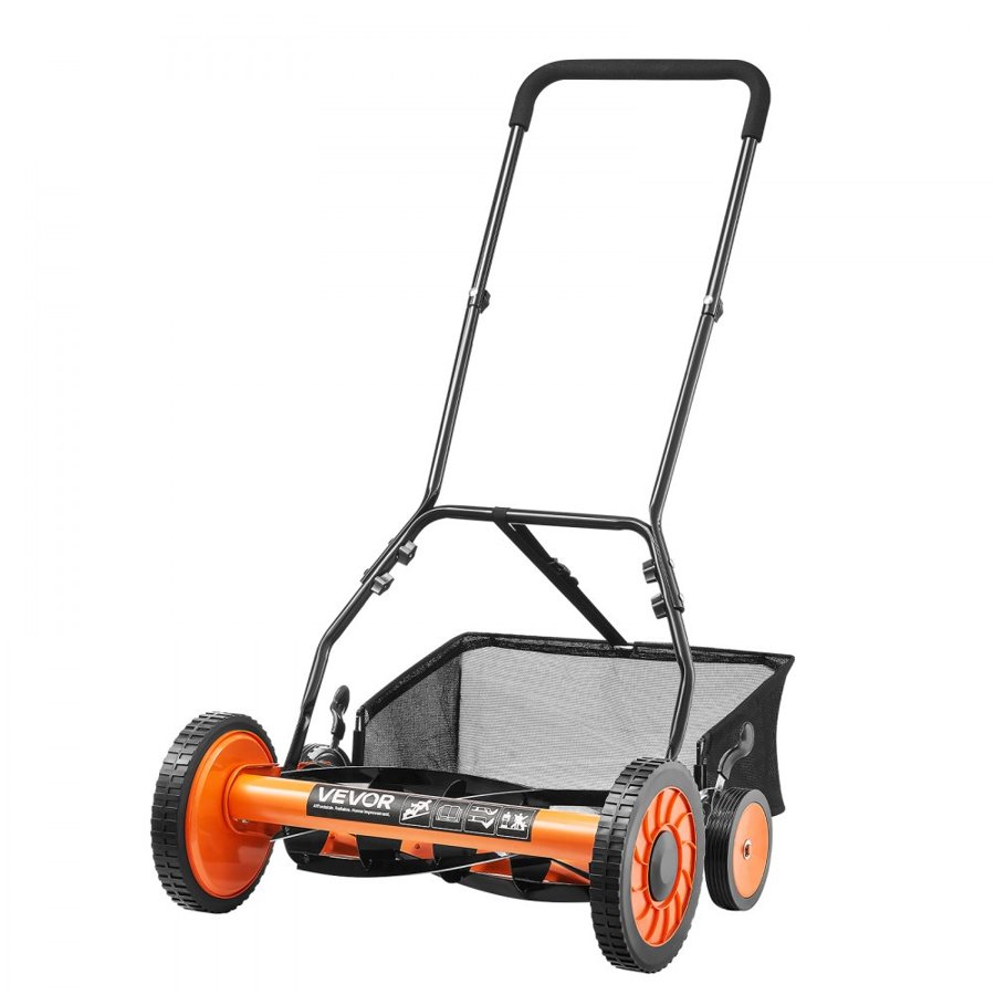 VEVOR Push Wheel Mower - 18 Inch, 5 Blades, 4 Large Wheels