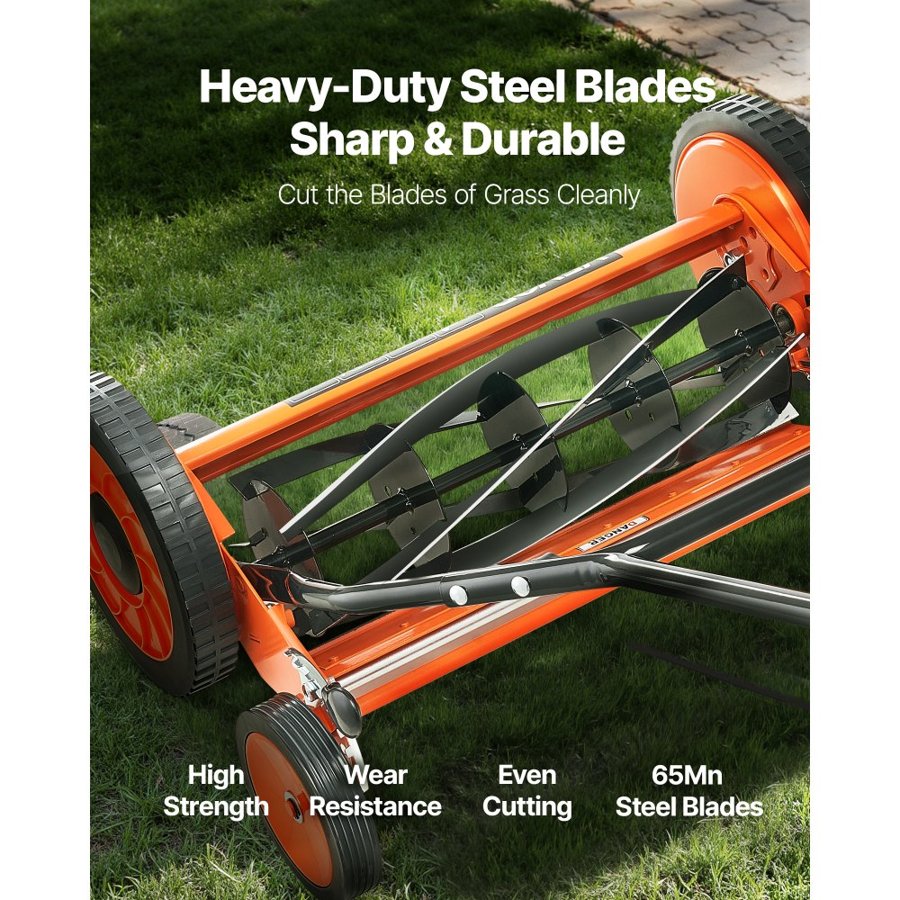 VEVOR Push Wheel Mower - 18 Inch, 5 Blades, 4 Large Wheels