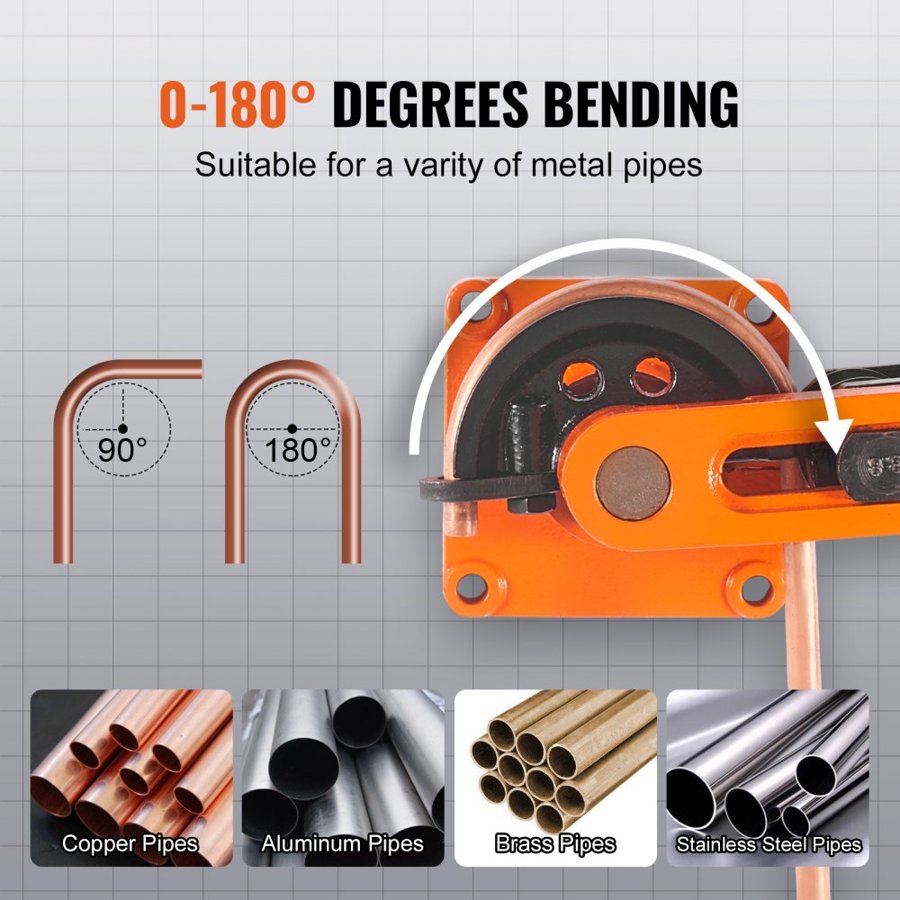 VEVOR Pipe Tube Bender, 9.5mm to 25.4mm OD Manual Pipe Tube Bender with 7 Bending Dies, 180° Copper Aluminum Pipes Bending Tools for HVAC Air Conditioning Refrigerator Auto Repair