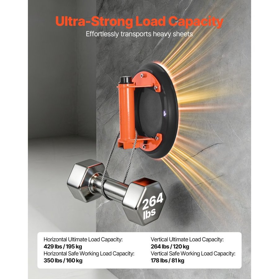 VEVOR Vacuum Suction Cup Lifter – 8", 429 lbs, −68°F - 140°F