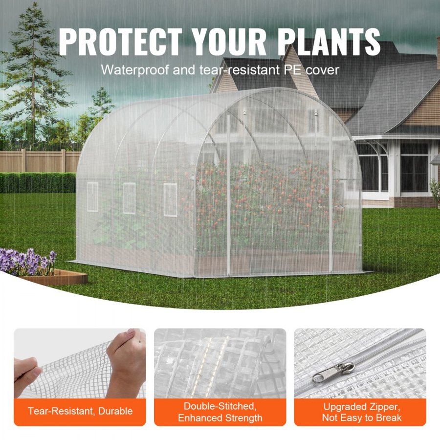 VEVOR Walk-in Tunnel Greenhouse 2.9x2x1.9 m Galvanized Frame PE Cover White