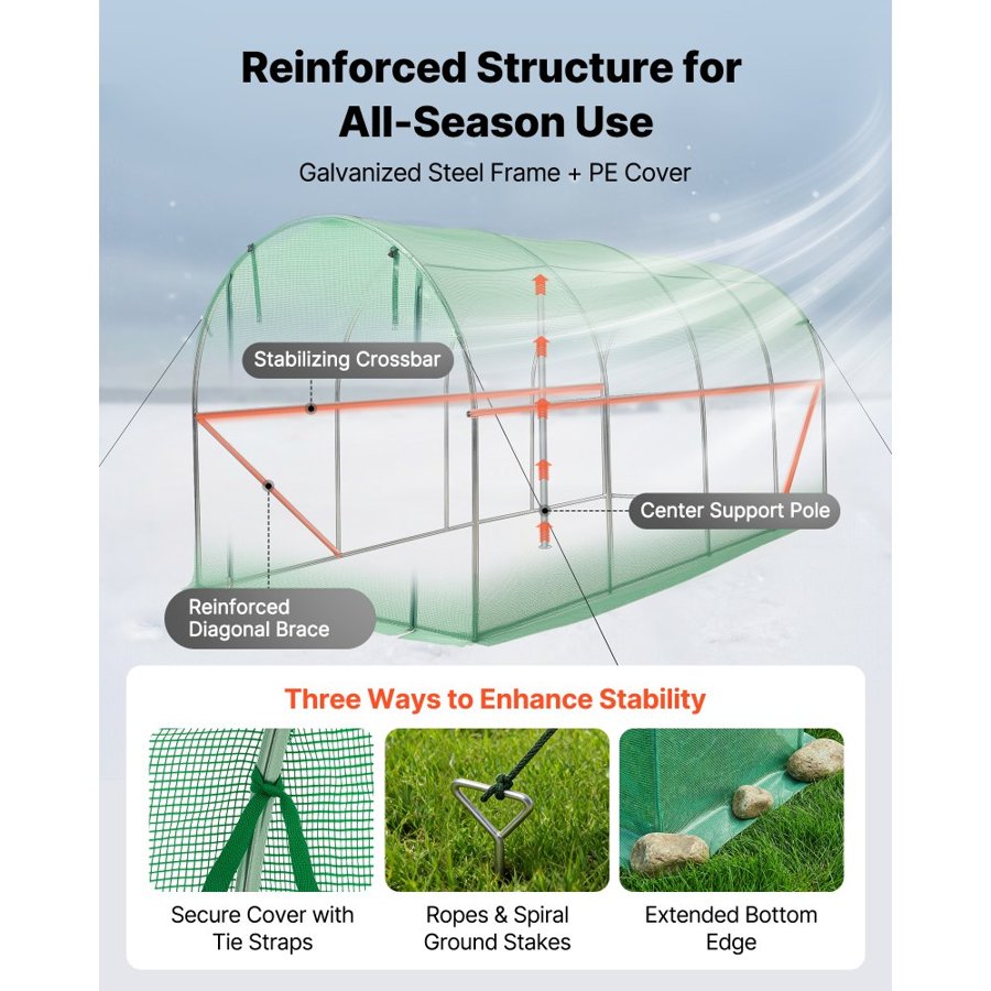 VEVOR Hoop Tunnel Greenhouse – 4.48x1.97x1.97 m, Steel Frame