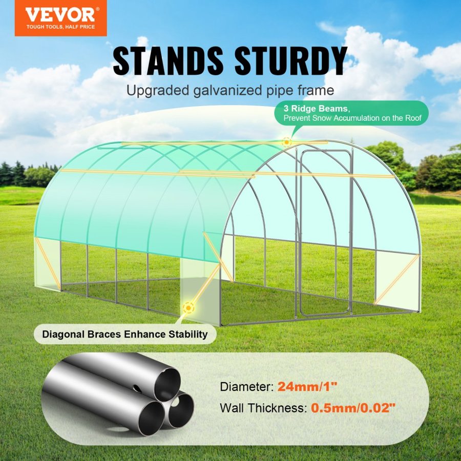 VEVOR Hoop Tunnel Greenhouse – 19.4×9.7×7.4 FT, 0.02" Wall
