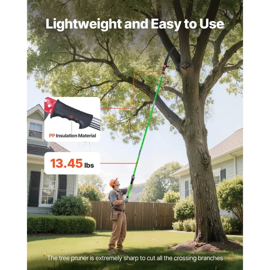 VEVOR Manual Pole Saw, 118-809.3 cm Extendable Pole Tree Pruner, Sharp 65Mn Steel Blade, Lightweight Fiberglass Handle Pole, Double-Hook Saw for High Branch Trimming, Pruning Tool for Palms, Shrubs