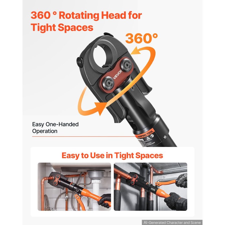 VEVOR Pipe Crimping Tool, Hydraulic Driven Press Tool with 9 Press Jaws, TH16 TH20 TH26 TH32, V12 V15 V18 V22 V28 Jaws for PEX/Aluminum-Plastic/Stainless Steel/Copper Pipes - Includes Toolbox
