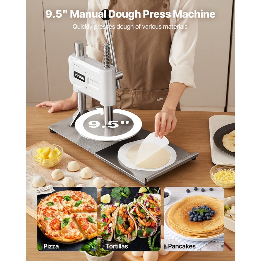 VEVOR Manual Pizza Dough Press Machine - 9.5 in. SS