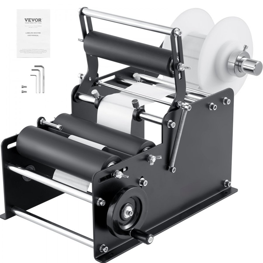 VEVOR Manual Round Labeling Machine, 15-20pcs/min, Bottle Label Applicator for Round Bottles, Adjustable Manual Round Bottle Labeler Suitable for Bottle Diameter 1.98-11.99 cm (with Pressing Bar)