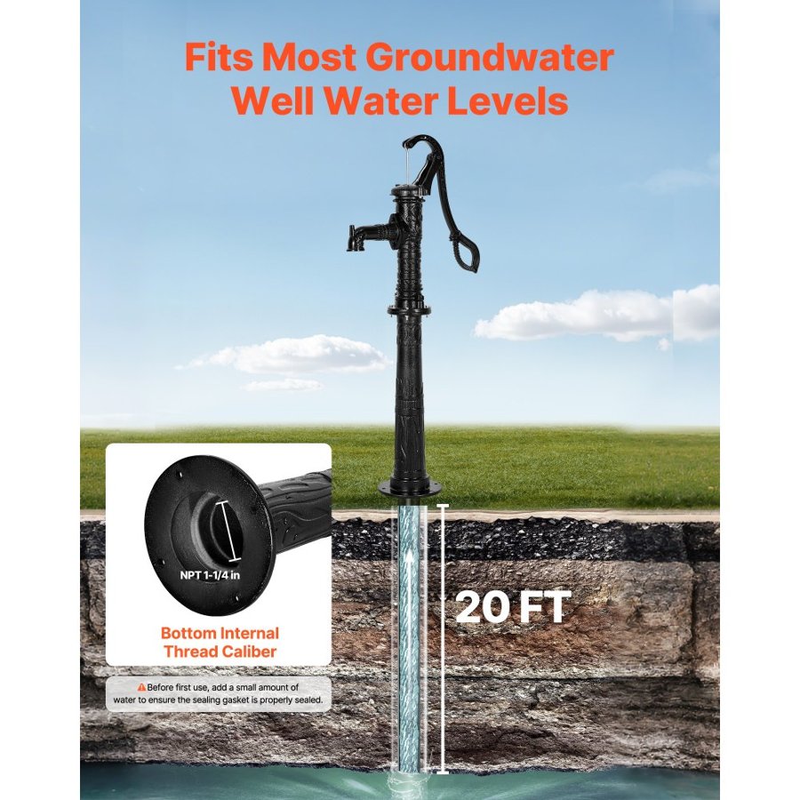 VEVOR Manual Hand Water Pump – 20 ft Lift, Cast Iron