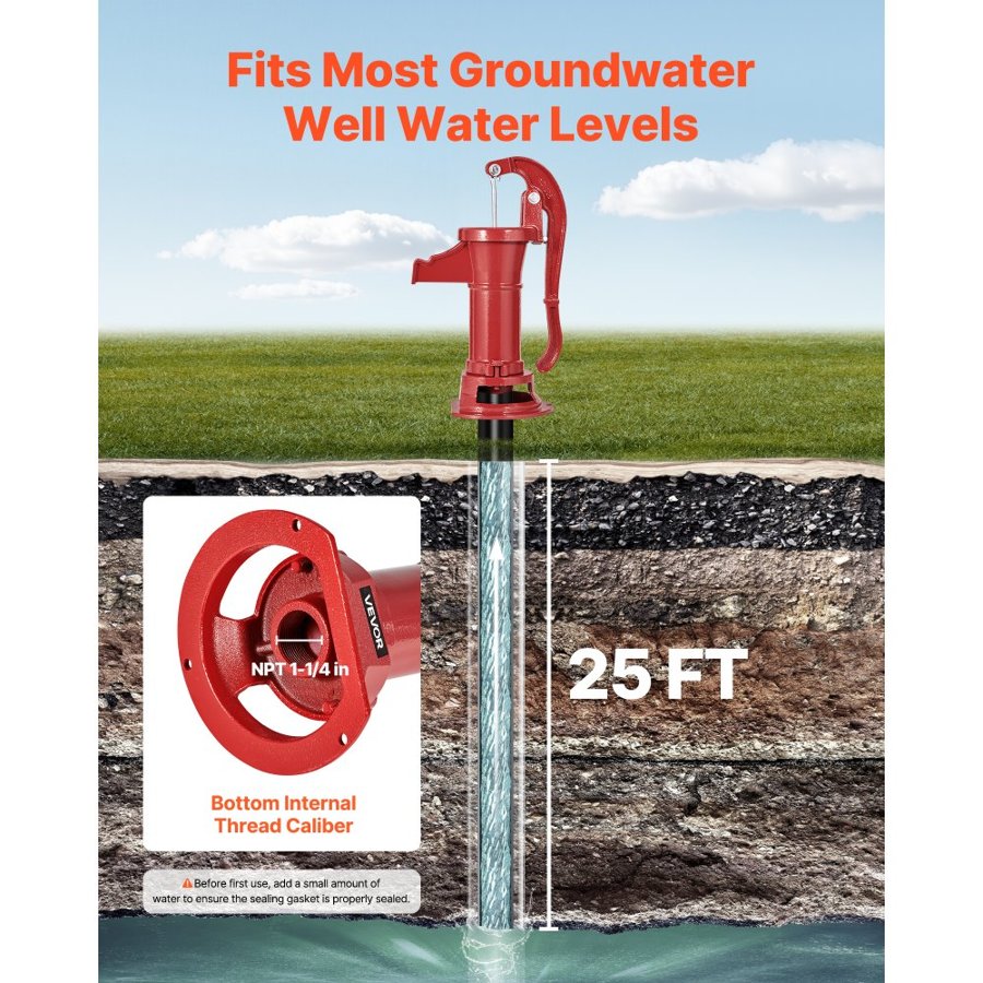 VEVOR Hand Water Well Pump – 25 ft Lift, 20 lbs Capacity