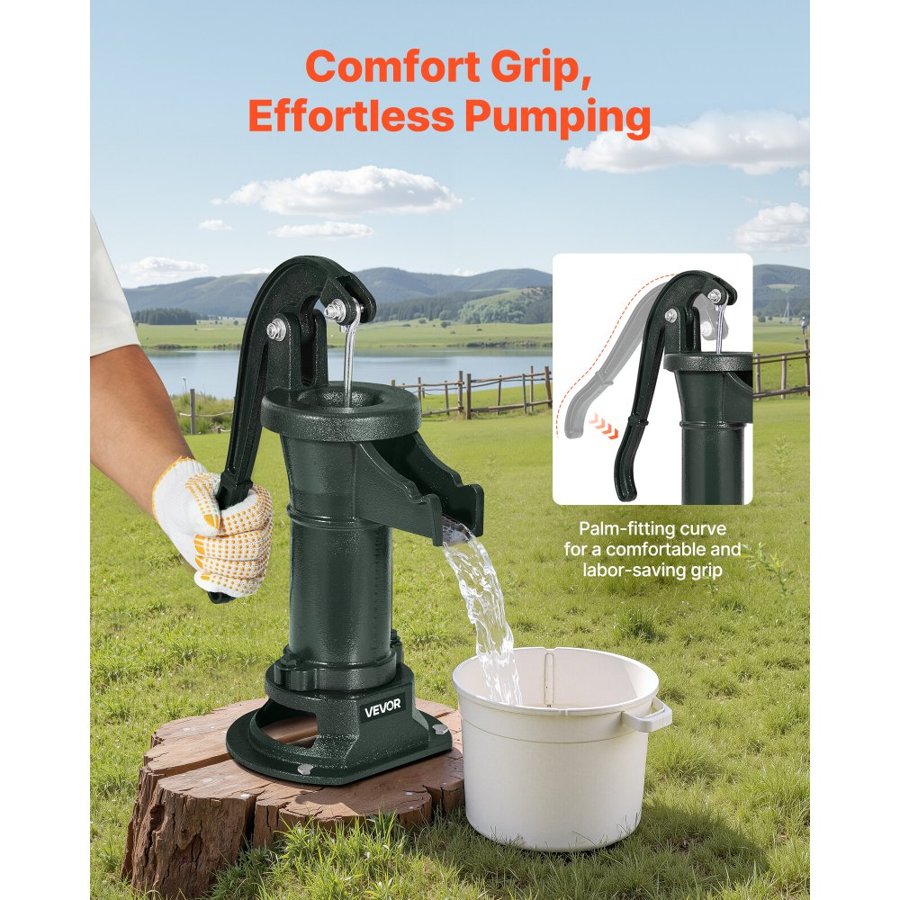 VEVOR Well Hand Pitcher Pump, 25 ft Maximum Lift, Antique Cast Iron Manual Hand Water Pump, NPT 1-1/4 in Connection, Easy Installation, Old Fashioned for Outdoor Garden, Pond, Backyard, Farm, Green