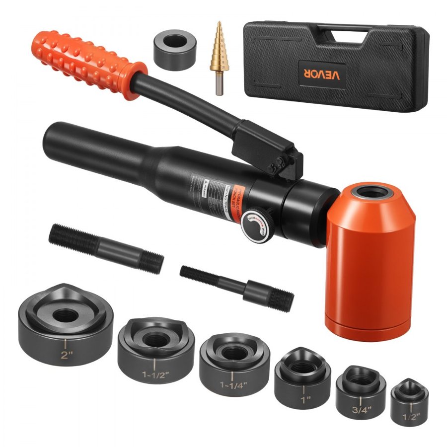 VEVOR Hydraulic Knockout Punch Set – 10 Ton, 1/2-2 Inch Dies