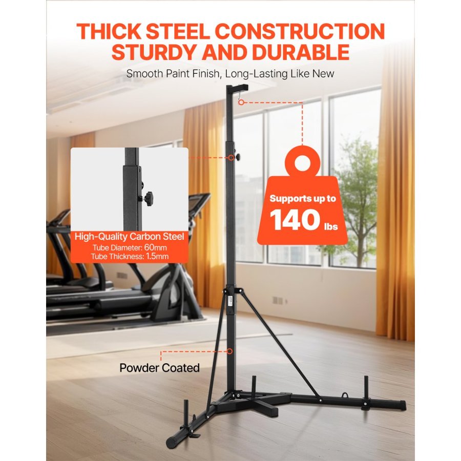 VEVOR Punching Bag Stand, Steel Heavy Duty Workout Training Equipment, Adjustable Height Boxing Punching Stand with Weighted Base, Holds Up to 140 lbs, Freestanding Sandbag Rack for Home Gym Fitness