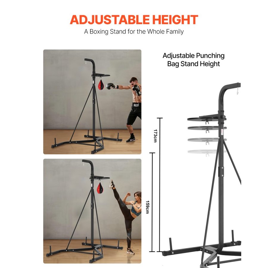 VEVOR 2 in 1 Punching Bag Stand, Steel Heavy Duty Workout Equipment, Adjustable Height Boxing Punching Bag and Speed Bag Stand, Freestanding Sandbag Rack, Holds Up to 140 lbs, for Home Gym Fitness