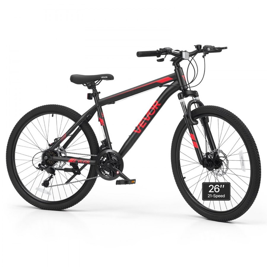VEVOR Mountain Bike for Men and Women 66 cm Outdoor Bicycle 21 Speeds, Adult Bikes, Front Suspension, Adjustable Saddle, All-Terrain Tires, High Carbon Steel Frame, Dual Disc Brake, Pre-Assembled