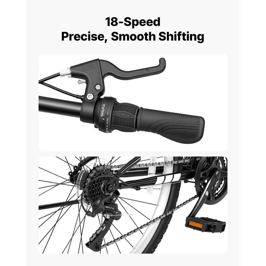 VEVOR Mountain Bike for Men and Women 70 cm Outdoor Bicycle 18 Speeds, Adult Bikes with Full Suspension, Adjustable Saddle, All-Terrain Tires, High Carbon Steel Frame, Dual Brakes, Pre-Assembled