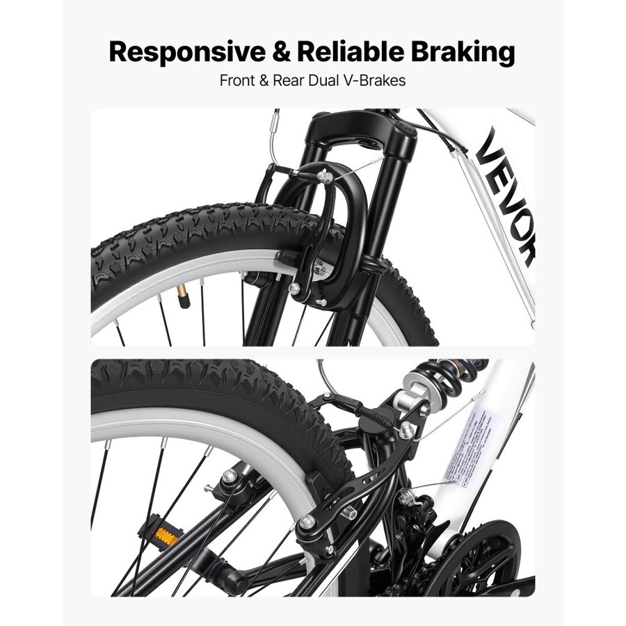 VEVOR Mountain Bike for Men and Women 70 cm Outdoor Bicycle 18 Speeds, Adult Bikes with Full Suspension, Adjustable Saddle, All-Terrain Tires, High Carbon Steel Frame, Dual Brakes, Pre-Assembled