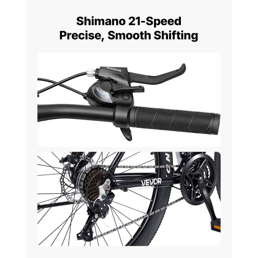 VEVOR Mountain Bike for Men and Women 70 cm Outdoor Bicycle 21 Speeds, Adult Bikes with Front Suspension, Adjustable Saddle, All-Terrain Tires, Aluminum Alloy Frame, Dual Disc Brake, Pre-Assembled