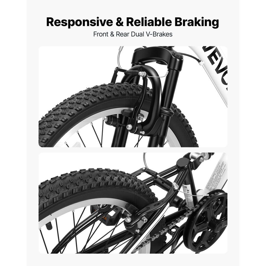 VEVOR Mountain Bike for Men and Women 50.8 cm Outdoor Bicycle 6 Speeds, Adult Bikes, Full Suspension, Adjustable Saddle, All-Terrain Tires, High Carbon Steel Frame, Dual Brakes, Pre-Assembled