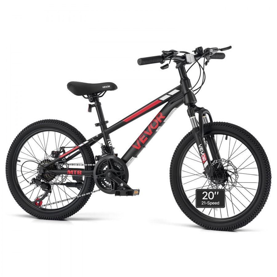 VEVOR Mountain Bike for Men and Women 50.8 cm Outdoor Bicycle 21 Speeds, Adult Bike, Front Suspension, Adjustable Saddle, All-Terrain Tires, High Carbon Steel Frame, Dual Disc Brake, Pre-Assembled