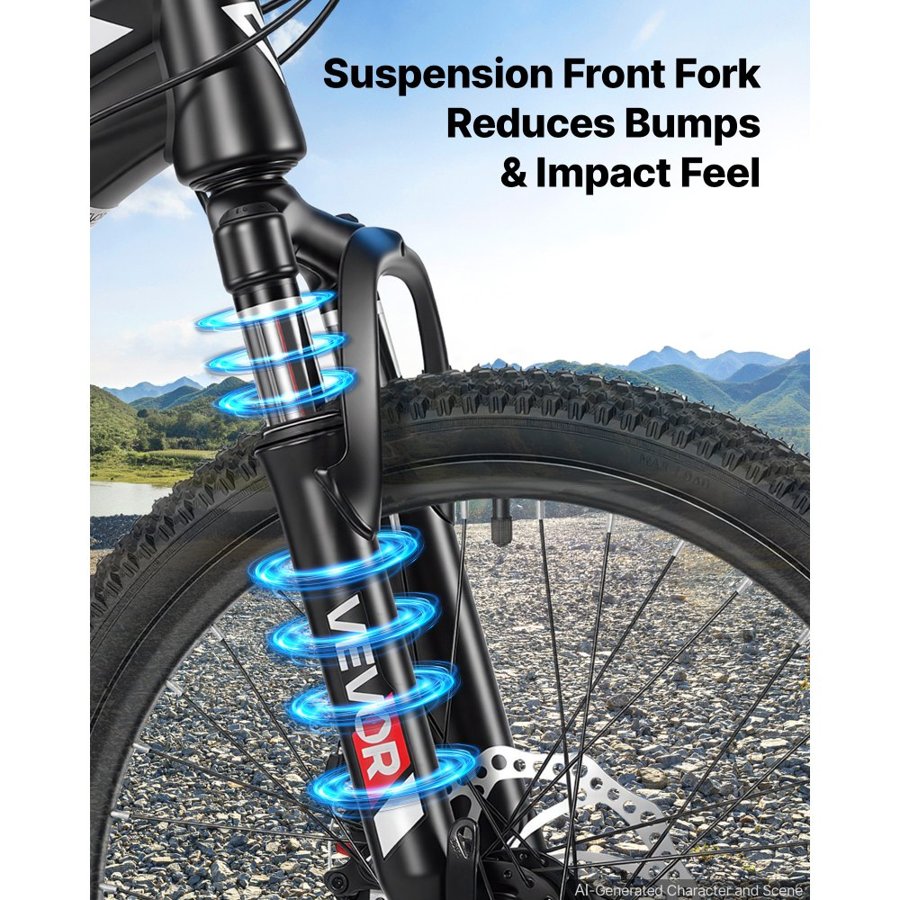 VEVOR Mountain Bike for Men and Women 50.8 cm Outdoor Bicycle 21 Speeds, Adult Bike, Front Suspension, Adjustable Saddle, All-Terrain Tires, High Carbon Steel Frame, Dual Disc Brake, Pre-Assembled