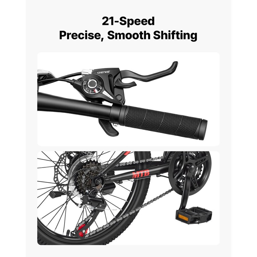 VEVOR Mountain Bike for Men and Women 50.8 cm Outdoor Bicycle 21 Speeds, Adult Bike, Front Suspension, Adjustable Saddle, All-Terrain Tires, High Carbon Steel Frame, Dual Disc Brake, Pre-Assembled