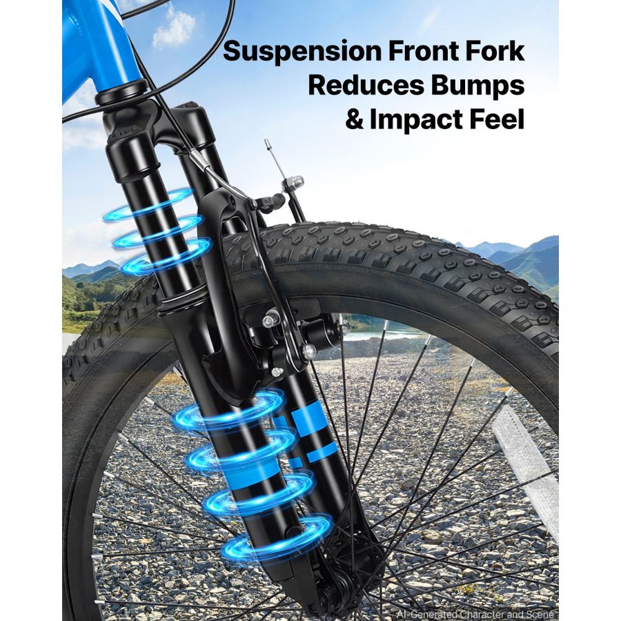 VEVOR Mountain Bike for Men and Women 50.8 cm Outdoor Bicycle 6 Speeds, Adult Bikes, Front Suspension, Adjustable Saddle, All-Terrain Tires, High Carbon Steel Frame, Dual Brake, Pre-Assembled