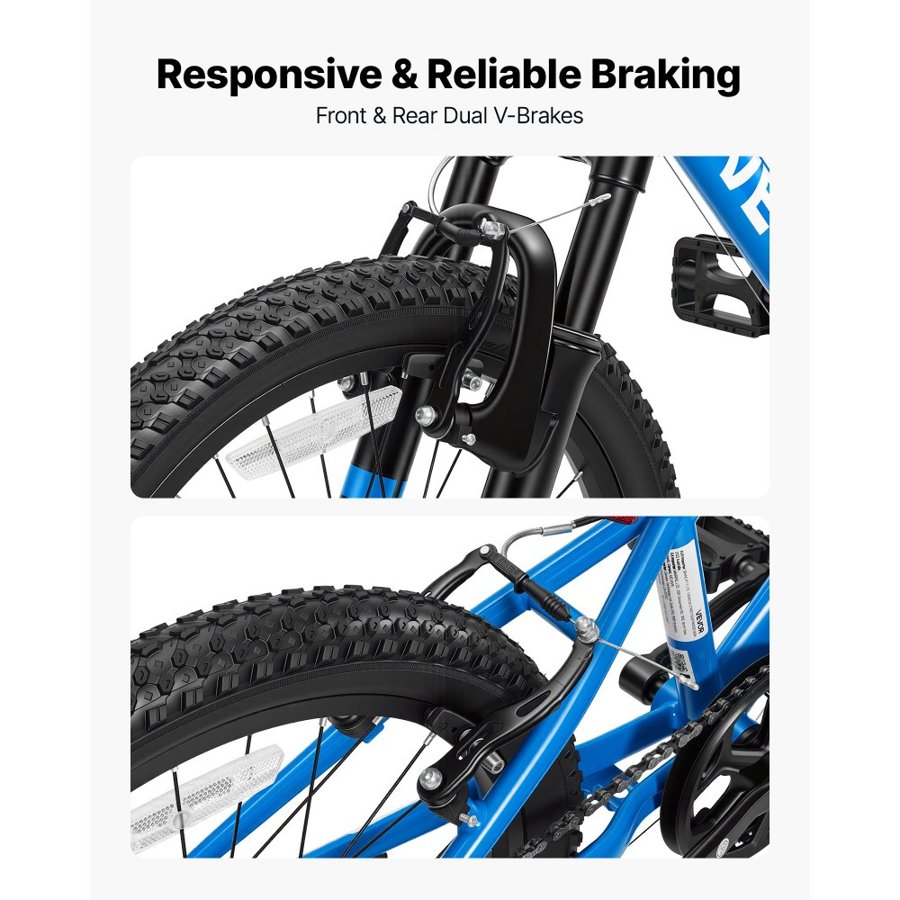 VEVOR Mountain Bike for Men and Women 50.8 cm Outdoor Bicycle 6 Speeds, Adult Bikes, Front Suspension, Adjustable Saddle, All-Terrain Tires, High Carbon Steel Frame, Dual Brake, Pre-Assembled