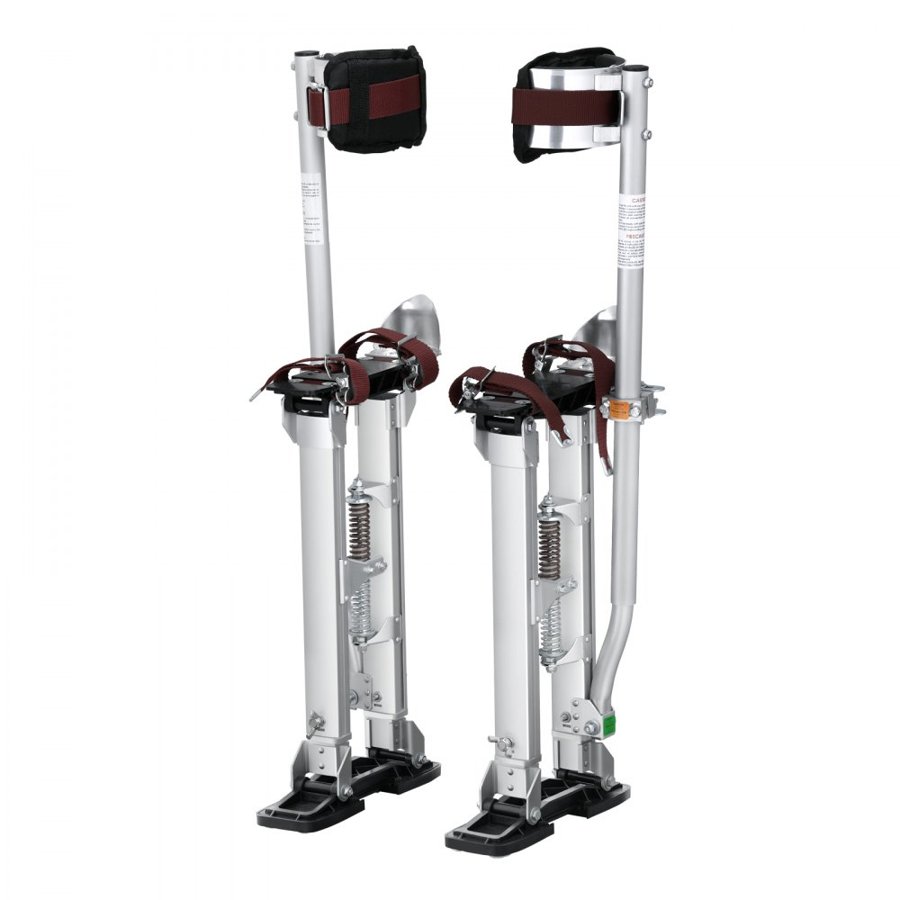 VEVOR Drywall Stilts, 46 cm-76 cm Adjustable Aluminum Tool Stilts with Protective Knee Pads, Durable and Non-slip Work Stilts for Sheetrock Painting, Walking, Taping, Silver