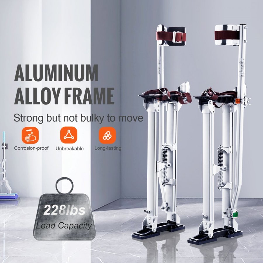 VEVOR Drywall Stilts, 61 cm-102 cm Adjustable Aluminum Tool Stilts with Protective Knee Pads, Durable and Non-slip Work Stilts for Sheetrock Painting, Walking, Taping, Silver