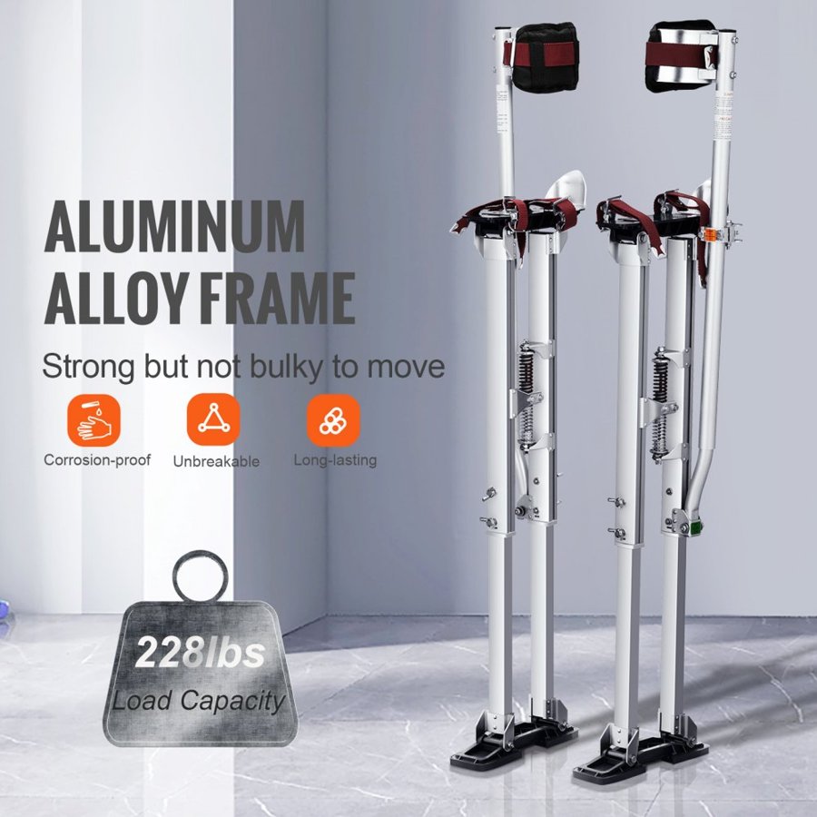 VEVOR Drywall Stilts, 91.4 cm-127 cm Adjustable Aluminum Tool Stilts with Protective Knee Pads, Durable and Non-slip Work Stilts for Sheetrock Painting, Walking, Taping, Silver