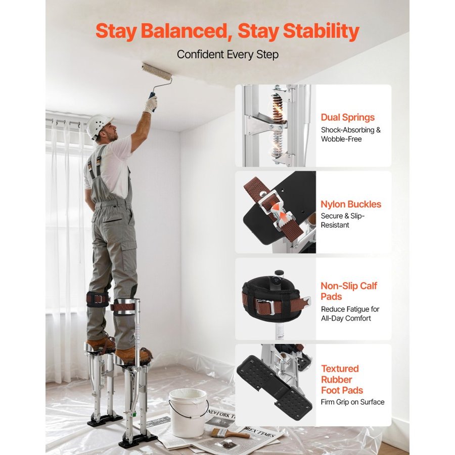 VEVOR Adjustable Height Drywall Stilts – 16.1-24.1 in