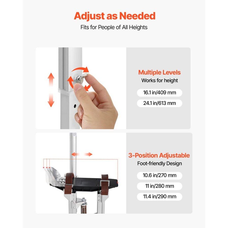 VEVOR Adjustable Height Drywall Stilts – 16.1-24.1 in