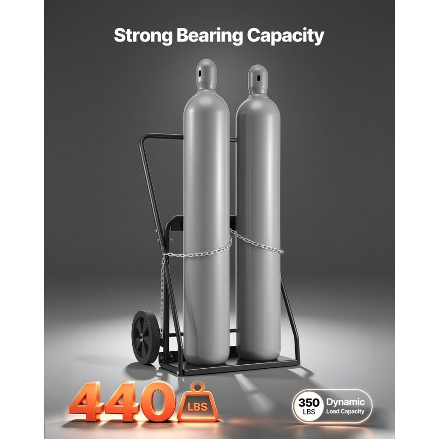 VEVOR Dual Welding Cylinder Cart, Oxygen Acetylene Tank Cart with 440LBS Static Weight Capacity, 10-Inch Solid Wheels and Tank Storage Safety Chains, Suitable for Double 12.5-Inch Dia. Gas Cylinders