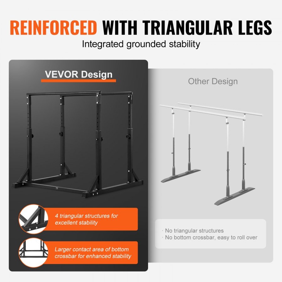 VEVOR Dip Bar, 363 kg Capacity, Heave Duty Dip Stand Station with Adjustable Height, Fitness Workout Dip Bar Station Stabilizer Parallette Push Up Stand, Parallel Bars for Strength Training Home Gym