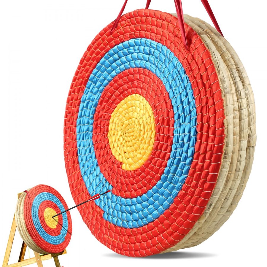 VEVOR Archery Target, 5 Layers 51 cm Arrow Target, Traditional Solid Straw Round Archery Target Shooting Bow, Hand-Made Arrows Target, Coloured Rope Target for Backyard Outdoor Hunting Shooting Practice
