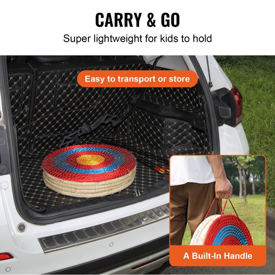 VEVOR Archery Target, 5 Layers 51 cm Arrow Target, Traditional Solid Straw Round Archery Target Shooting Bow, Hand-Made Arrows Target, Coloured Rope Target for Backyard Outdoor Hunting Shooting Practice