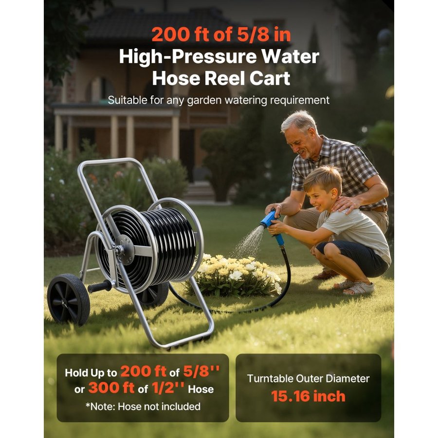 VEVOR Water Hose Reel Cart – 200/300 ft for 1/2", 5/8" Hose