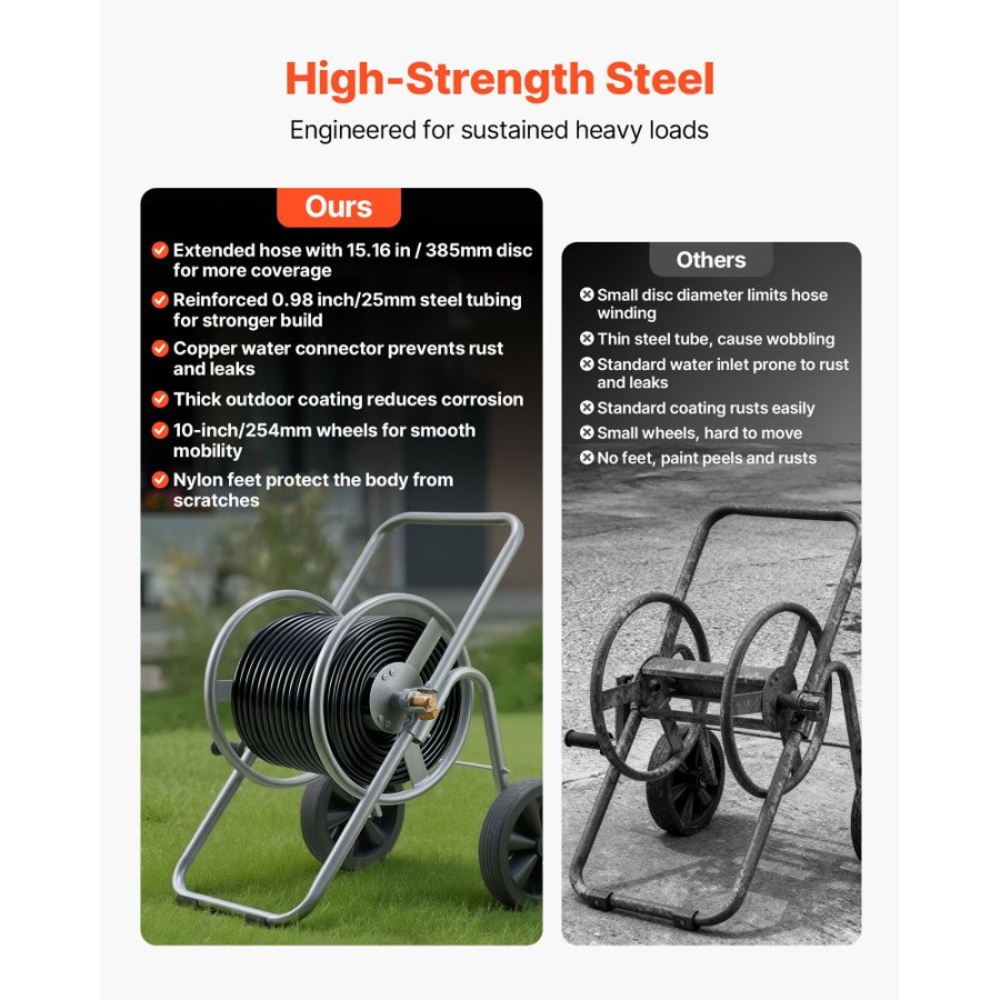 VEVOR Water Hose Reel Cart – 200/300 ft for 1/2", 5/8" Hose